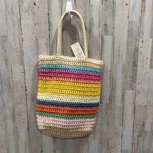 New! Cat & Jack Rainbow Stripe Woven Straw Beach Bag Shoulder